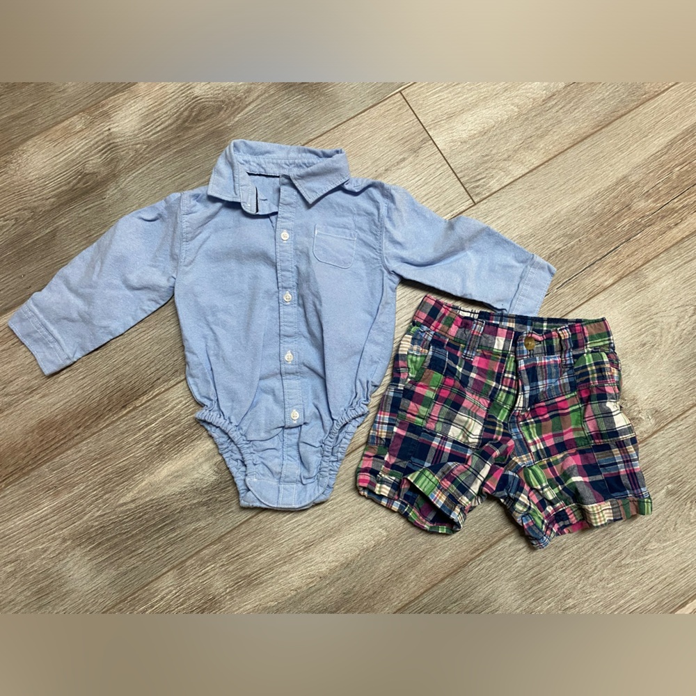 Janie & Jack Boy Button Down Shirt and Plaid Shorts 👔